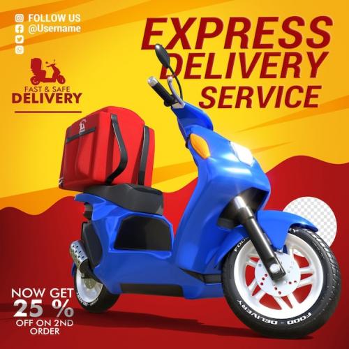 Premium PSD | 3d delivery motorbike with red trunk Premium PSD