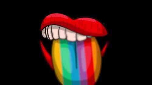 Videohive - Mouth with tongue sticking out painted with the colors of the LGBTIQ+ flag, animation 4k alpha - 48063692