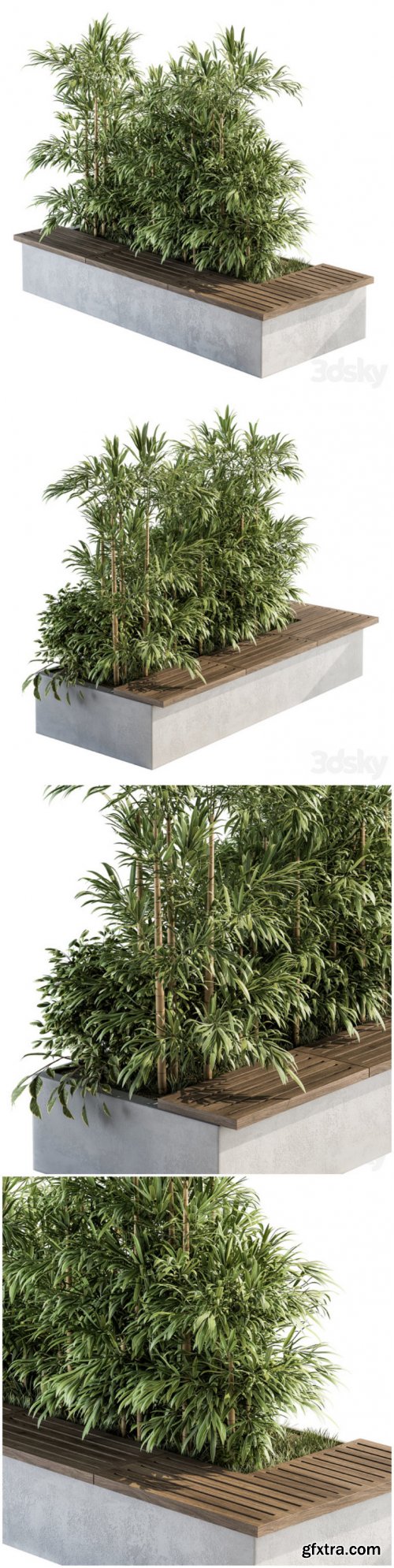 Urban Furniture Architecture Bench with Plants- Set 11