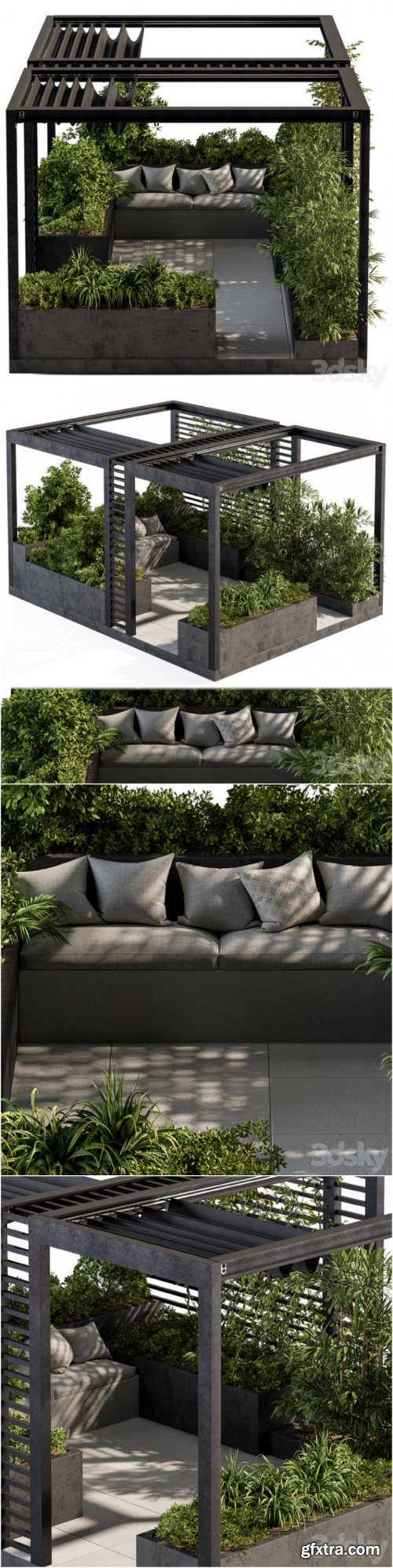 Roof Garden and Landscape Furniture with Pergola – Set 38