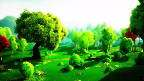 Videohive - Colorful Cartoon Forest at Sunset - 48099979
