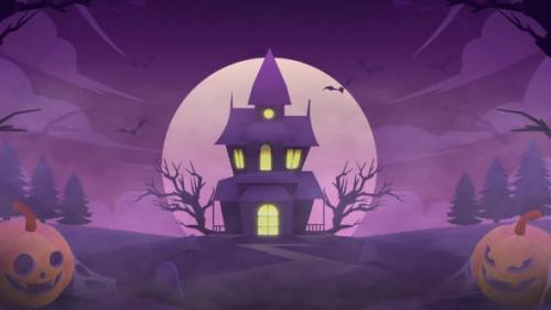 Videohive - Happy Halloween Background Bats Flying On Purple - 48076660