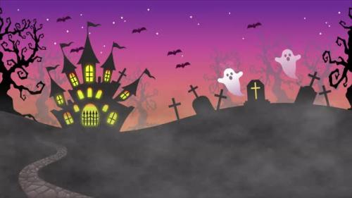Videohive - Happy Halloween Background Ghosts,Bats Flying Air 4K - 48076666