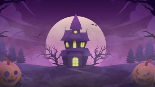 Videohive - Happy Halloween Background Bats Flying On Purple 4K - 48076667