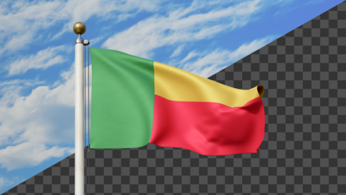 Videohive - Benin Flag Waving on a Flag Pole, Alpha Included - 48093662