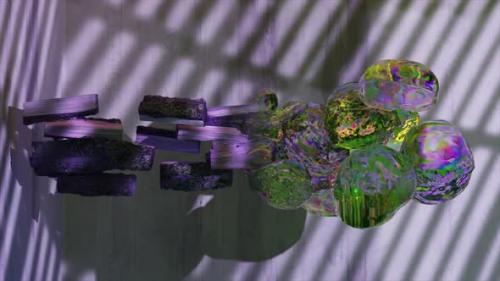 Videohive - The Concept of Transformation Large Transparent Rainbow Bubbles are Blown From a Shelf on the Wall - 48099215