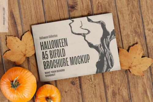 Premium PSD | Halloween a5 bifold brochure mockup Premium PSD