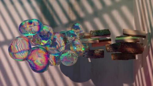 Videohive - The Concept of Transformation Large Transparent Rainbow Bubbles are Blown From a Shelf on the Wall - 48099269