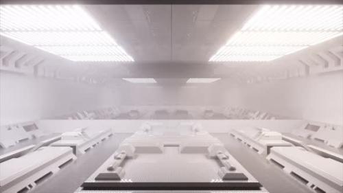 Videohive - An Endless Flight Through a White Tunnel Inside a Spaceship Cargo Compartment 3D Animation of a - 48099305