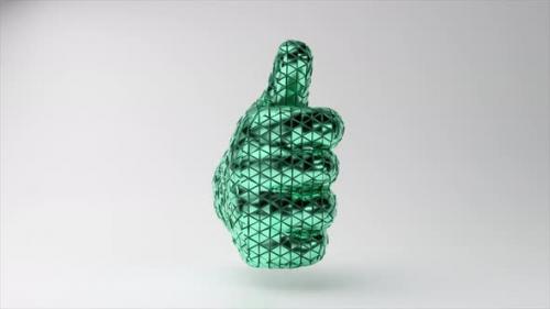 Videohive - Emoji Thumbs Up Sign Made of Shiny Green Parts Rotating on Light Background Social Media 3D - 48099649