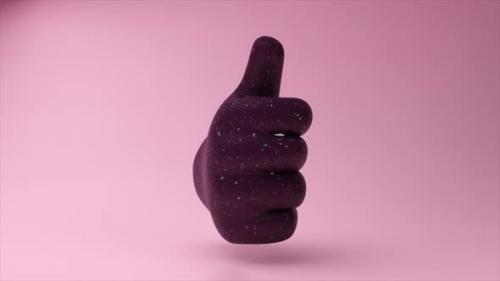 Videohive - Abstract Concept Rotating Emoji Thumbs Up Sign on Pink Neon Background Social Media 3D Animation - 48099709
