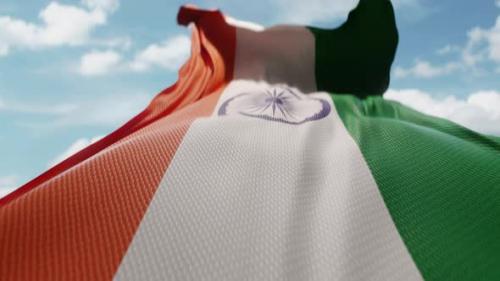 Videohive - Wavy Flag of India Blowing in the Wind in Slow Motion Waving Colorful Indian Flag Team Symbol - 48100572