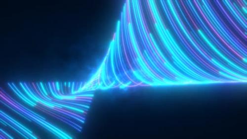 Videohive - Abstract bright blue glowing flying waves from twisted lines energy magical background - 48077992