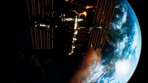 Videohive - International Space Station in Outer Space Over the Planet Earth Orbit - 48098249
