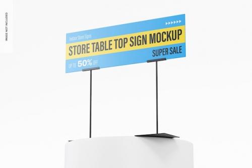 Premium PSD | Store table top sign mockup, low angle view Premium PSD