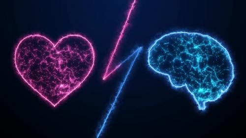 Videohive - Heart Vs Brain, Heart And Brain Animation Medical Background, Human Brain Connected With Heart - 48128035