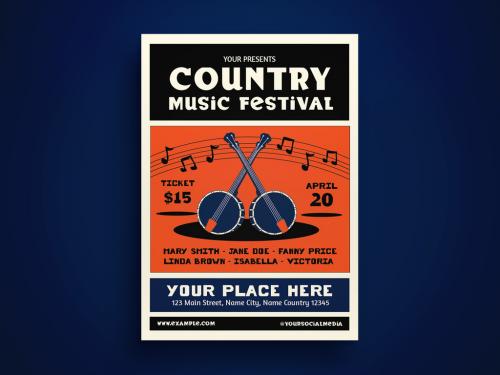 Black Retro Country Music Flyer Layout 646266972