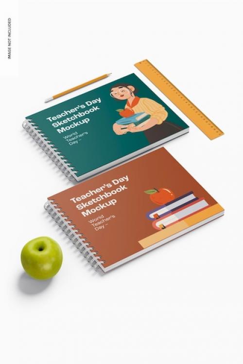 Premium PSD | Teachers day sketchbooks mockup, left view Premium PSD