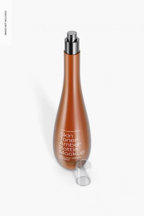 Premium PSD | Skin toner amber bottle mockup, perspective Premium PSD