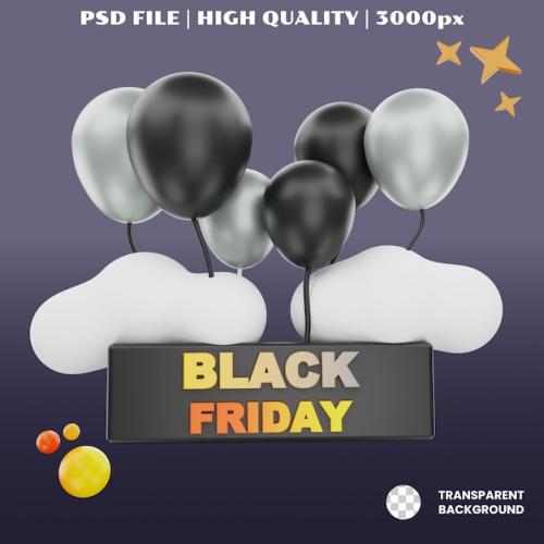Premium PSD | 3d rendering black friday ballon icon object Premium PSD