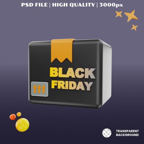Premium PSD | 3d rendering black friday package icon object Premium PSD