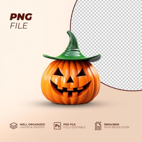 Premium PSD | 3d halloween pumpkin with witch hat horror pumpkin halloween jack o latern pumpkin witch hat Premium PSD