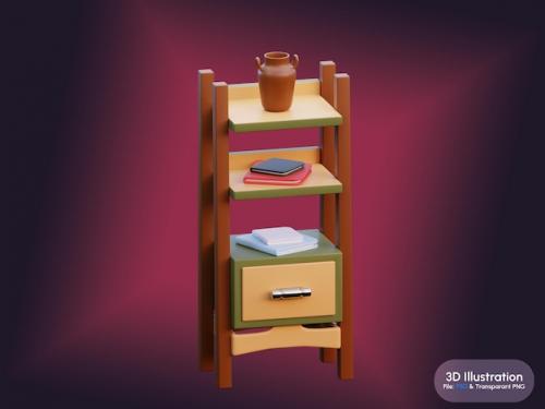 Premium PSD | Shelf furniture 3d illustration render banner background Premium PSD