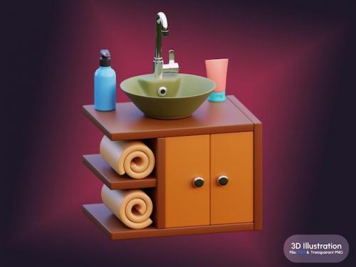 Premium PSD | Sink furniture 3d illustration renders banner background Premium PSD