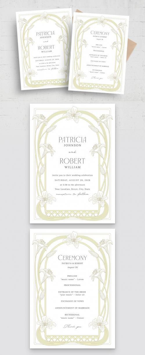 Floral Art Nouveau Frame Wedding Invitation Layout 644699046