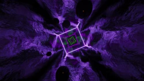 Videohive - Square room with neon squares and black balls. Looped animation - 48115720