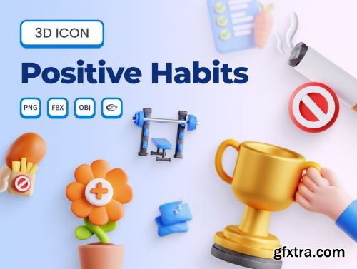 Positive Habits 3D Icon Set Ui8.net