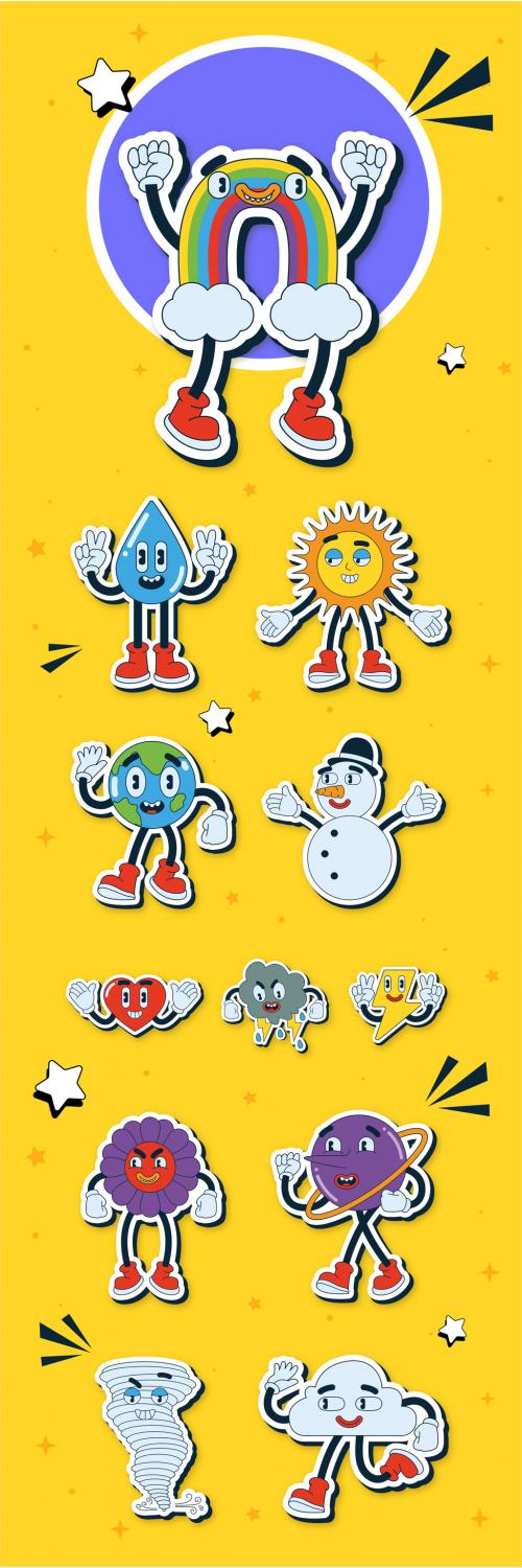 Weather Retro Cartoon Character Sticker Set 644623539