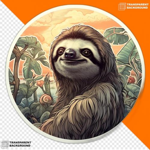 Premium PSD | Sloths head digital sticker isolated on transparent background Premium PSD