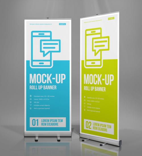 Roll-up Mock-up Scene with two banners in size 33x80 in different positions 642473535