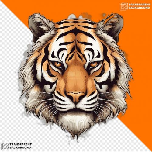 Premium PSD | Tigers head digital sticker isolated on transparent background Premium PSD