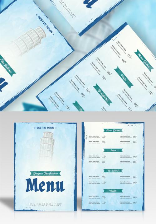 Italian Menu Card Template Layout with Image Placeholder in Brush Stroke Effect. 644482876