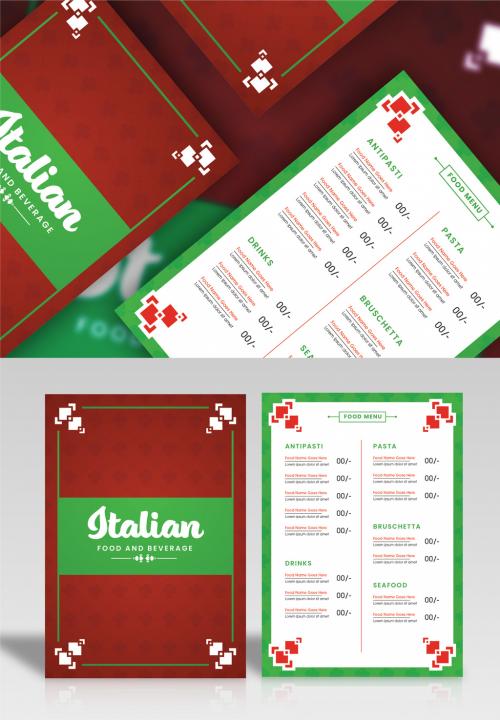 Double-Side of Italian Food and Beverage Menu Card for Restaurant or Cafe. 644482871