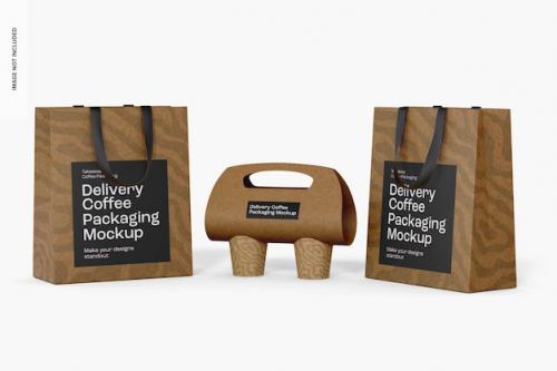 Premium PSD | Delivery coffee packaging mockup, left and right view Premium PSD
