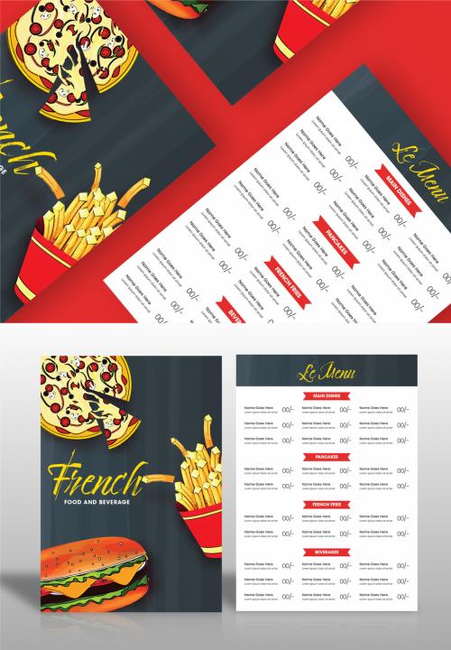 French Food And Beverage Menu Card in Dark Grey and White Color. 644482861