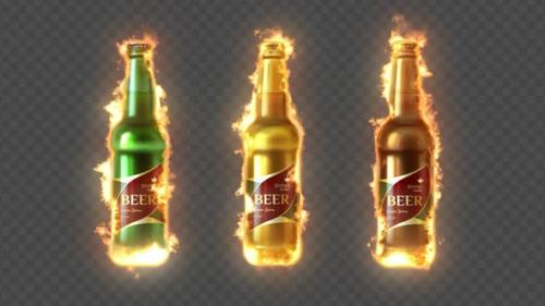Videohive - Oktoberfest Beer Bottles Fire with Alpha - 48212251