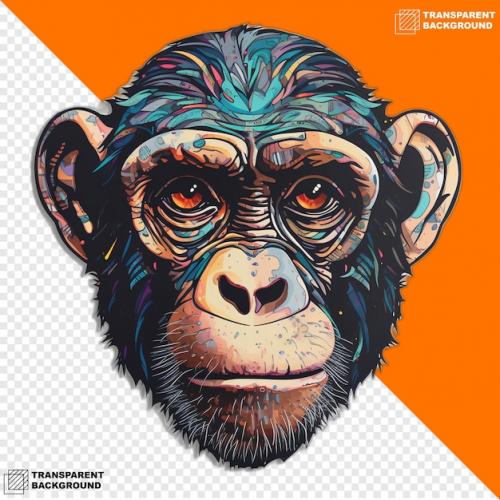 Premium PSD | Chimpanzees head digital sticker isolated on transparent background Premium PSD