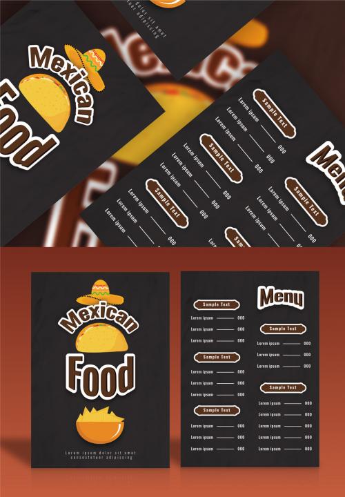 Editable Mexican Food Menu Card, Template Layout In Black Color 644482698