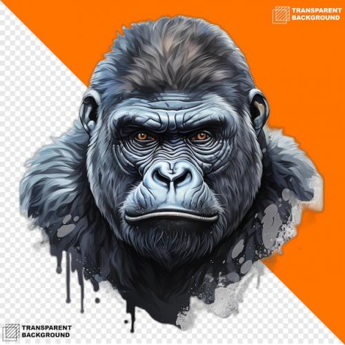 Premium PSD | Gorilla head digital sticker isolated on transparent background Premium PSD