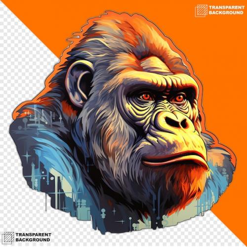 Premium PSD | Gorilla head digital sticker isolated on transparent background Premium PSD
