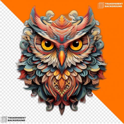Premium PSD | Owls head digital sticker isolated on transparent background Premium PSD