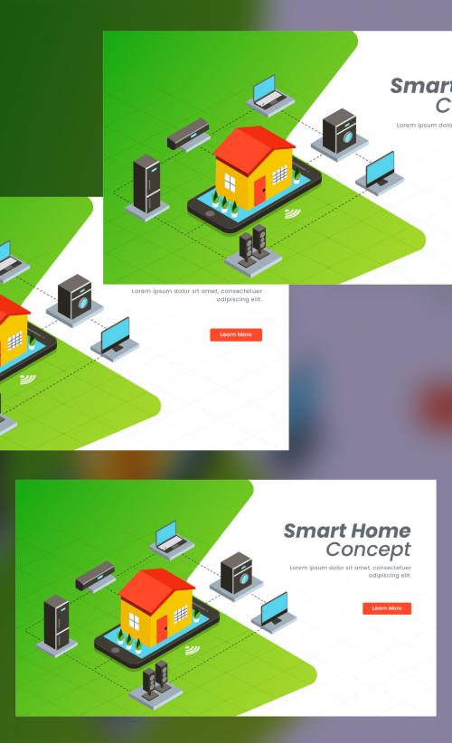 Responsive Landing Page Design, Isometric Smart Home Connected and Control from Smartphone Through Internet of Things. 644482600