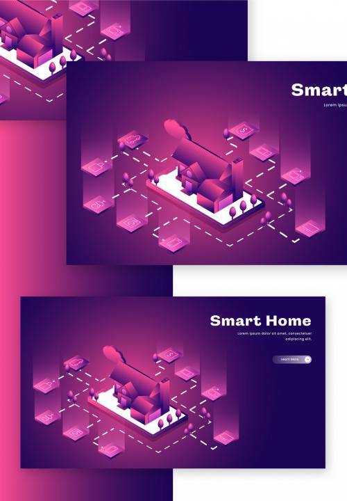 Responsive Landing Page Design, Smart Home Connected or Control with Digital Devices Through Internet Network, Internet of Things Background. 644482590