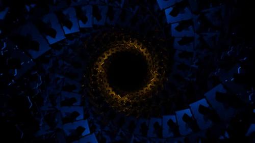 Videohive - Blue And Gold Spiral Cubic Tunnel Background Vj Loop In HD - 48225549