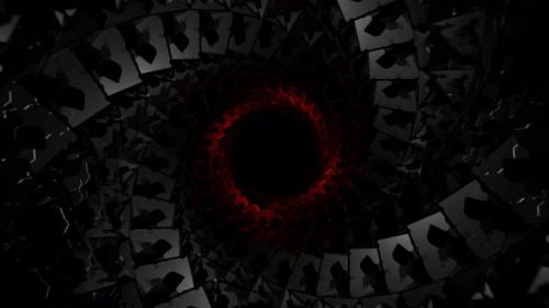 Videohive - Gray And Red Spiral Cubic Tunnel Background Vj Loop In 4K - 48225552