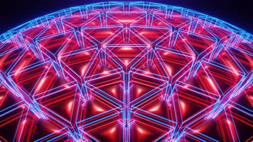 Videohive - Red And Blue Sci-Fi Neon Glowing Ball Background Vj Loop In 4K - 48225553